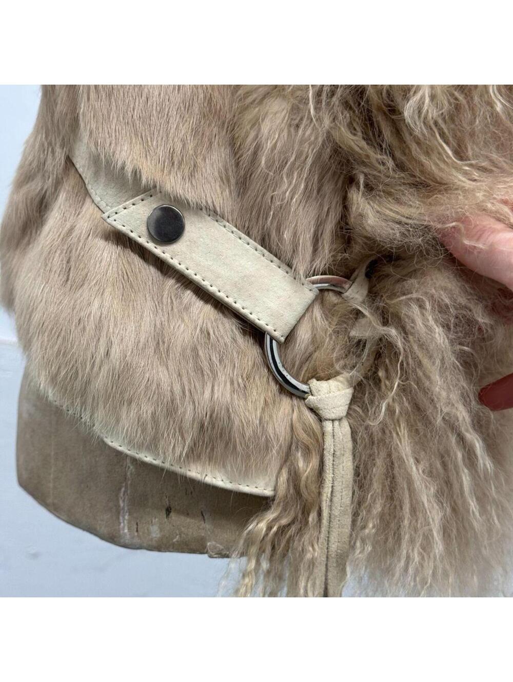 Vintage Deadstock Beige Brown Y2K Mongolian Lamb & Rabbit Fur Vest - Picture 3 of 8